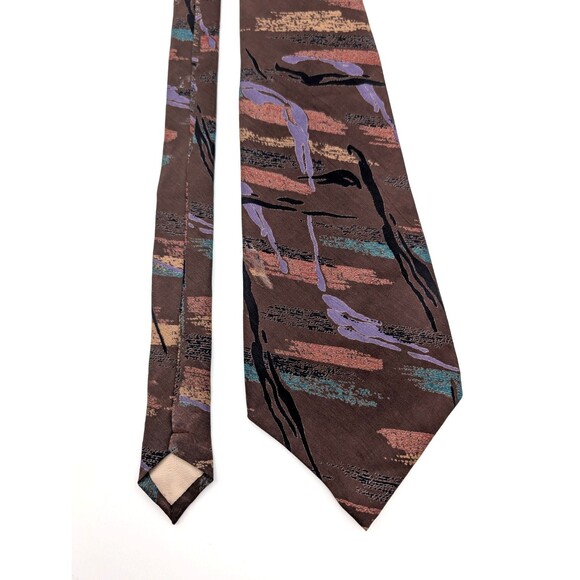 Lanvin Paris 100% Pure Silk Tie Necktie Abstract Brown Vintage Retro Print - Picture 3 of 5